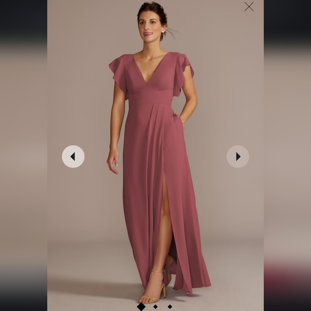 Davids Bridal Flutter Sleeve Chiffon V-Neck Dress 20